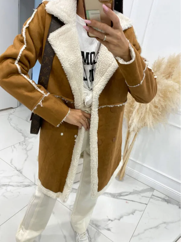 Winter Chunky Sherpa Coat | Double Breasted Faux Lamb Fur Jacket