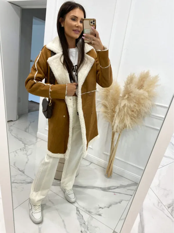 Winter Chunky Sherpa Coat | Double Breasted Faux Lamb Fur Jacket