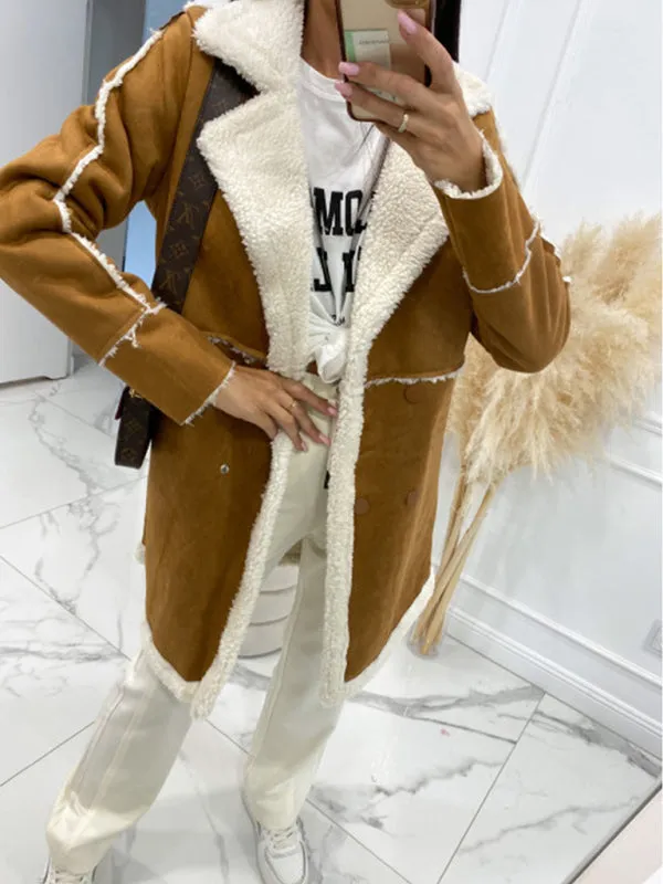 Winter Chunky Sherpa Coat | Double Breasted Faux Lamb Fur Jacket