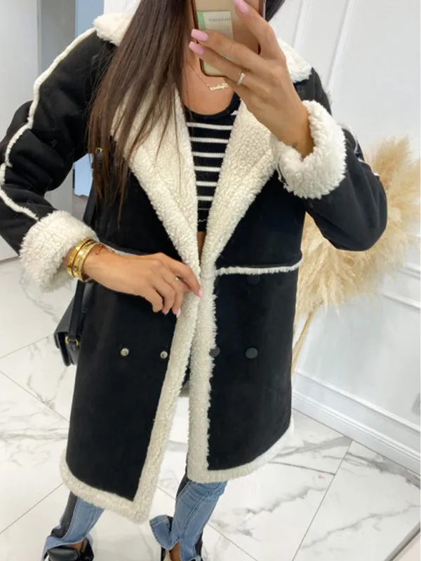 Winter Chunky Sherpa Coat | Double Breasted Faux Lamb Fur Jacket