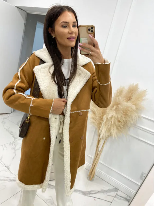 Winter Chunky Sherpa Coat | Double Breasted Faux Lamb Fur Jacket