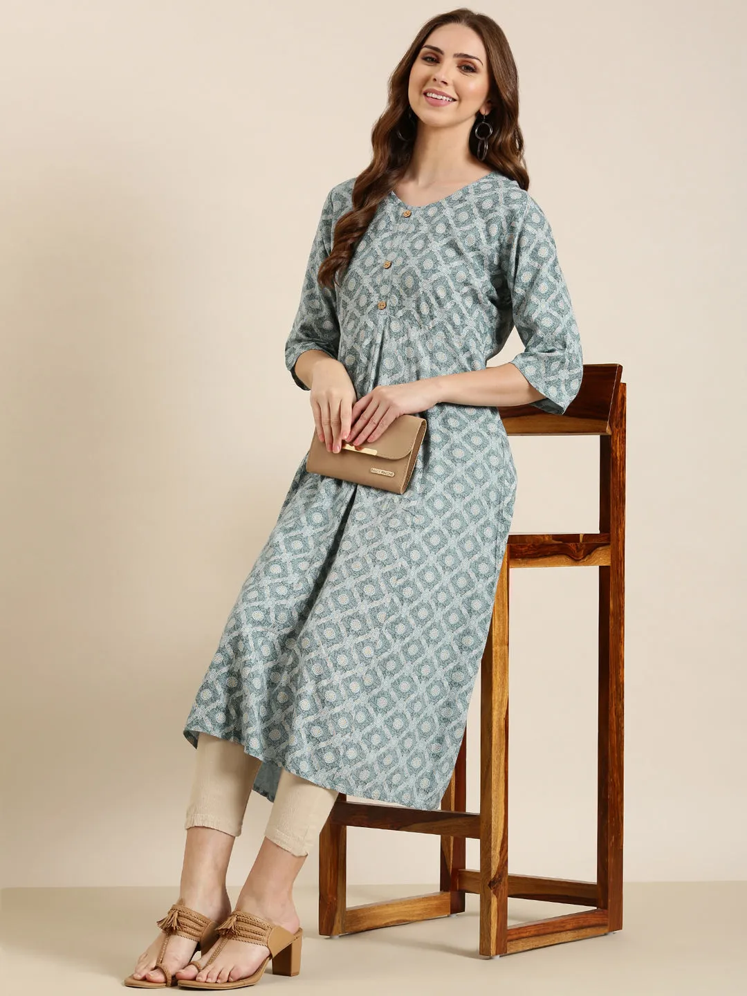 Women Grey Ethnic Motifs A-Line Kurta