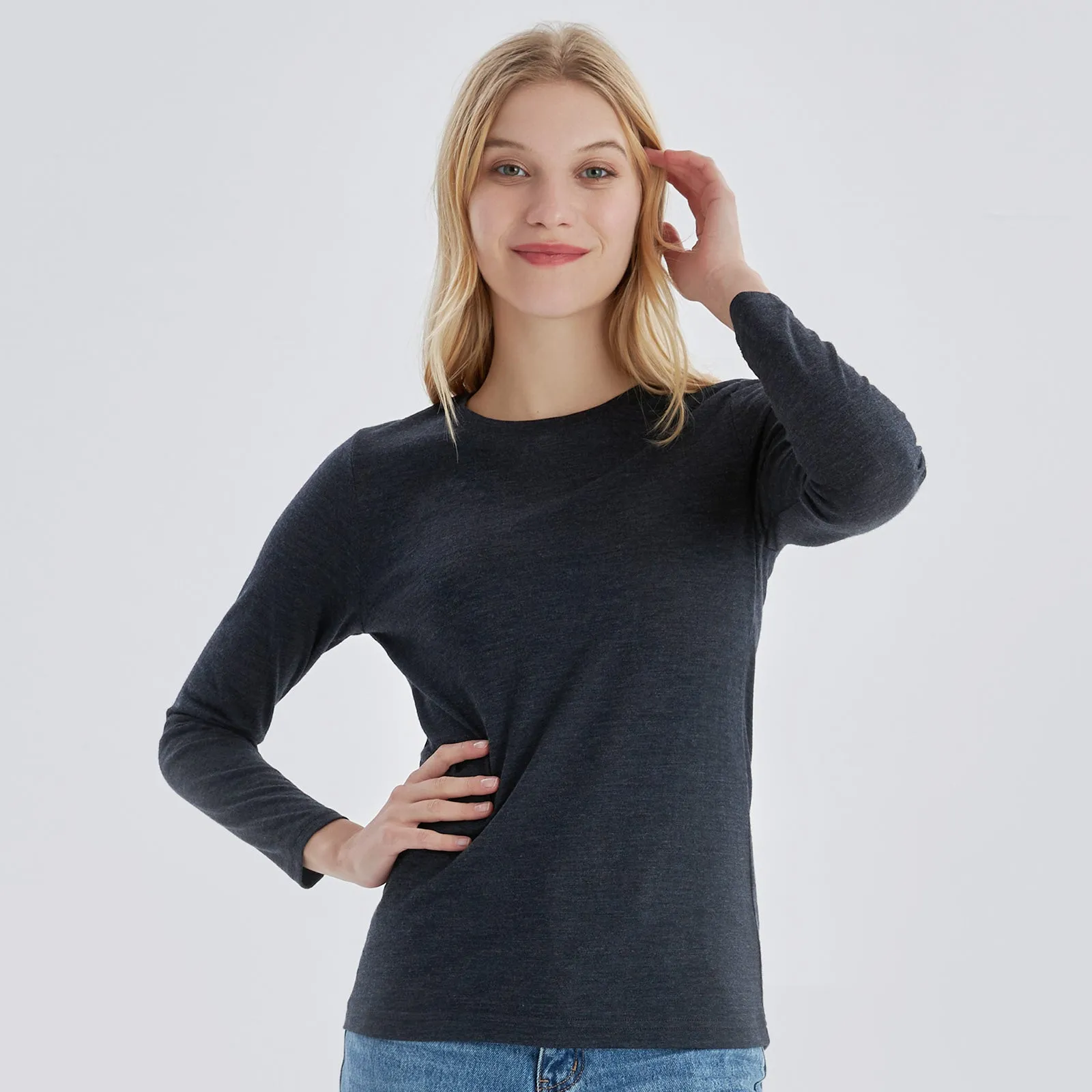 Women's Merino 170g Classic All-Season Base Layer Crew Black Heather