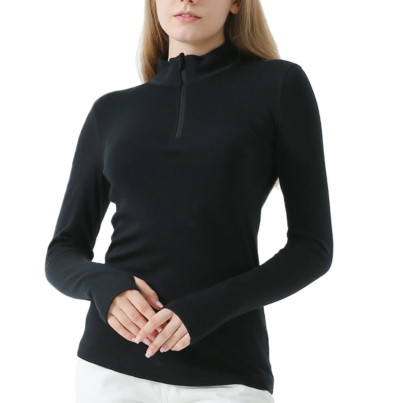 Women’s Merino 250g Long Sleeve Half Zip Top Black