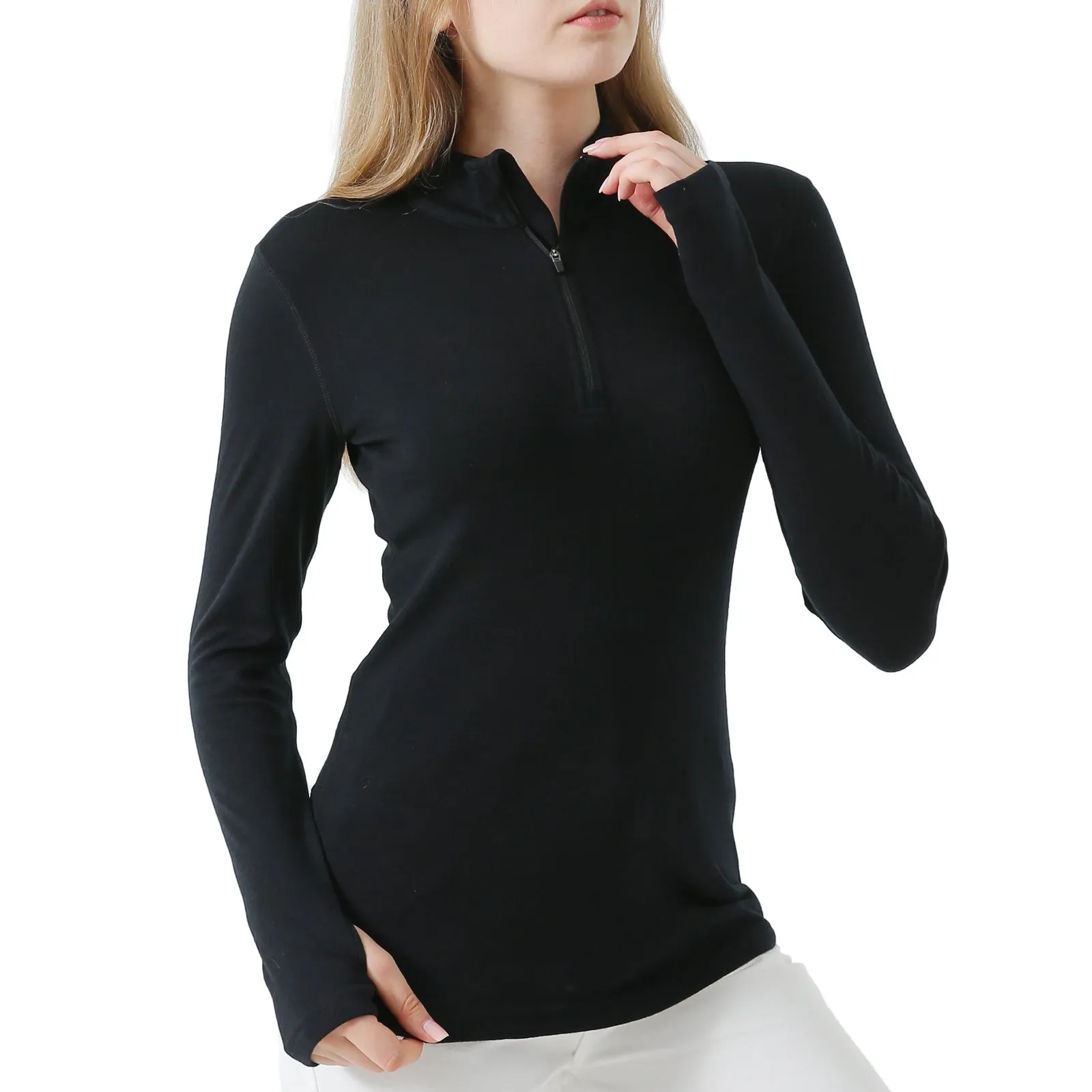 Women’s Merino 250g Long Sleeve Half Zip Top Black